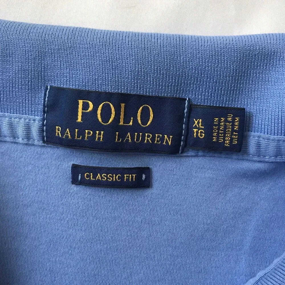 Polo Ralph Lauren Men XL Classic Fit Blue Polo Shirt Short Sleeve Pink Pony Soft